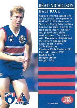 1995 Select AFL #299 Brad Nicholson Back